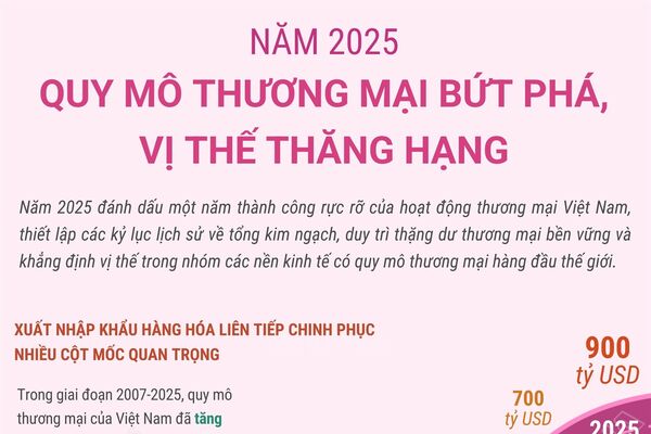 Năm 2025, quy mô thương mại Việt Nam bứt phá, vị thế thăng hạng