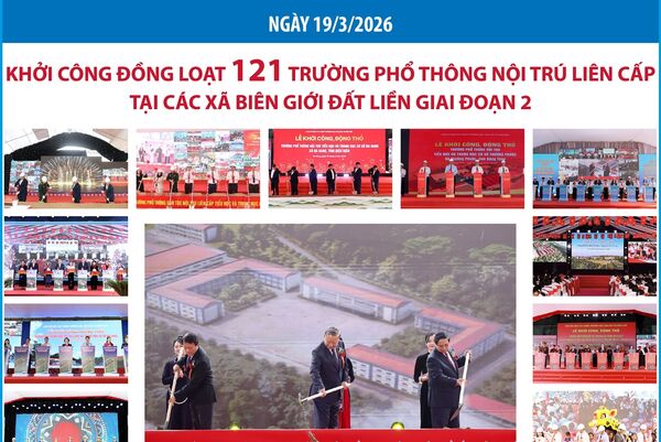 Ngày 19/3/2026: Khởi công đồng loạt 121 trường phổ thông nội trú liên cấp tại các xã biên giới đất liền giai đoạn 2