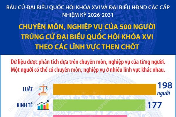 Chuyên môn, nghiệp vụ của 500 người trúng cử đại biểu Quốc hội khóa XVI theo các lĩnh vực then chốt